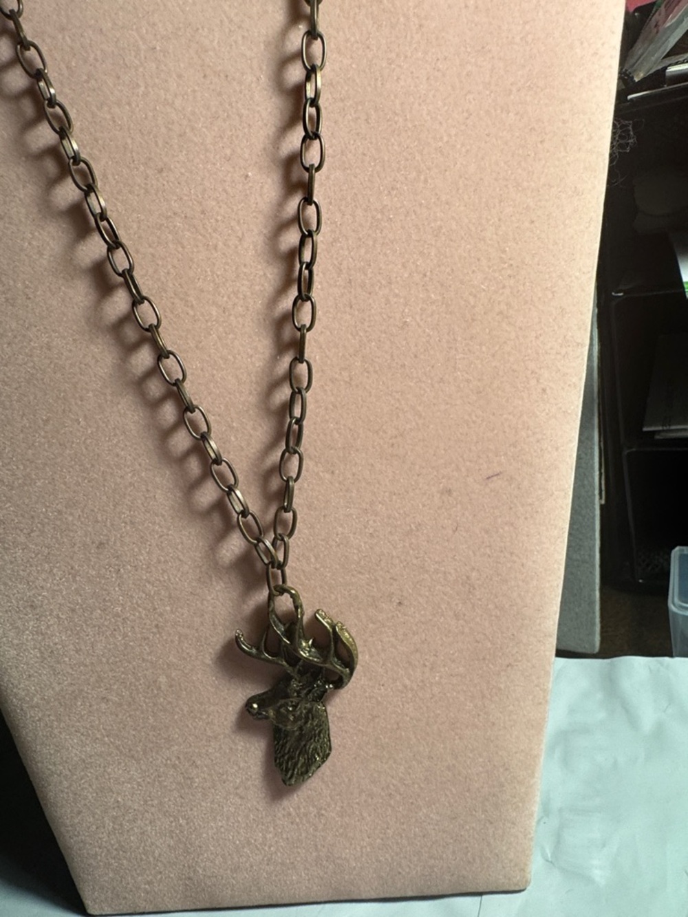Antique Bronze Stag Head Pendant Necklace - Men's Jewelry 17”